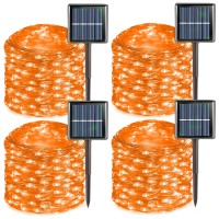 Qitong 4 Pack Orange Solar Fairy Lights Each 33Ft 100 Led Solar Halloween Lights Outdoor Waterproof 8 Modes Halloween String L