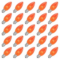 25 Pack Orange Replacement Bulbs C7 Halloween Glass Replacement Bulbs For Outdoor String Light Patio Lights C7E12 Candelabra