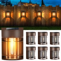 Mancra Solar Wall Lights, 6 Pack Outdoor Solar Fence Lights Solar Deck Lights Led Tungsten Filament Bulb Solar Lights For Railing Patio Yard, Post And Driveway, Brown