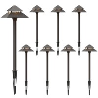 Goodsmann Landscape Lighting 8Pk Low Voltage Outdoor Path Lights 2-Tier Pagoda Landscape Path Lights Pathway Lights Wired 3W Led 180 Lumen 3000K Warm White Driveway Bronze Electric Pathway Lights