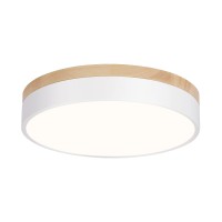 Woknos Modern Dimmable Led Close To Ceiling Light Minimalist Wood Oak Flush Mount Ceiling Light Fixture With Lampshade For Bedro