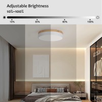 Woknos Modern Dimmable Led Close To Ceiling Light Minimalist Wood Oak Flush Mount Ceiling Light Fixture With Lampshade For Bedro