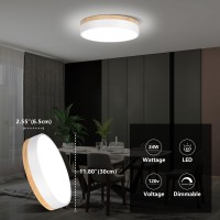 Woknos Modern Dimmable Led Close To Ceiling Light Minimalist Wood Oak Flush Mount Ceiling Light Fixture With Lampshade For Bedro