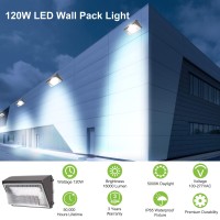 Cinoton 120W Outdoor Led Wall Pack Light With Dusk To Dawn Sensor, 16000Lm[550W Hid/Hps Equiv.] Ip65 Waterproof Security Flood Lights Commercial Lighting Fixture For Yard Factory 5000K Daylight 3 Pack