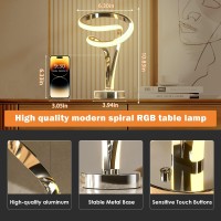 Airnasa Modern Spiral Rgb Table Lamp Touch Dimmable Led Nightstand Lamp 10 Light Modes Bedroom Lamp Unique Lamps For Home Dec