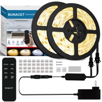 Bunacet 105Ft White Led Strip Lights With Remote (52.5Ft/Roll) Warm White Bright Led Tape Light For Bedroom Led Light Strips Dimmable Rope Lights Under Counter Led Lights For Kitchen Cabinet Lighting