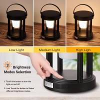 Letry Outdoor Table Lamp, 3-Level Brightness Led Nightstand Lantern, Portable Rechargeable Solar Lamp Ip44 Waterproof, Touch Control Outdoor Cordless Lantern For Patio/Walking/Reading/Camping (Round)