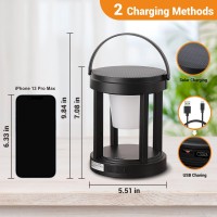 Letry Outdoor Table Lamp, 3-Level Brightness Led Nightstand Lantern, Portable Rechargeable Solar Lamp Ip44 Waterproof, Touch Control Outdoor Cordless Lantern For Patio/Walking/Reading/Camping (Round)