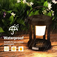 Letry Outdoor Table Lamp, 3-Level Brightness Led Nightstand Lantern, Portable Rechargeable Solar Lamp Ip44 Waterproof, Touch Control Outdoor Cordless Lantern For Patio/Walking/Reading/Camping (Round)