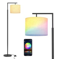 Pesrae Floor Lamp For Living Room Work With Alexa Google Assistant Wifi Appmodern Standing Rgb Lamp With Lampshde Tall Led Floo