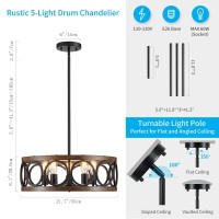 Xingqi 5 Lights Modern Chandelier Black Farmhouse Dining Room Light Fixture 217 Drum Chandelier For Living Room Entryway Bedr