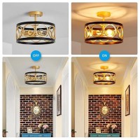 Xingqi Modern Semi Flush Mount Ceiling Light Fixture Drum Chandelier With Metal Shade Farmhouse Round Ceiling Lamp For Living D