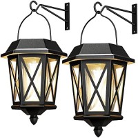 Solar Wall Lantern Lights 2 Pack,Outdoor Hanging Solar Lights Decoration,Anti-Rust & Waterproof Stainless Wall Lights,Powder Coat Black + Uv Protection With Glass Lampshade,3000K Warm