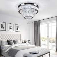 Finktonglan 16 Modern Crystal Chandelier 2 Rings Led Crystal Ceiling Light Semi Flush Mount Chandelier Ceiling Light For Bedr