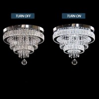 Finktonglan 16 Modern Crystal Chandelier 2 Rings Led Crystal Ceiling Light Semi Flush Mount Chandelier Ceiling Light For Bedr