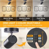 Vanoopee 3-Color Dimmable Ceiling Spotlight Flush Mount Adjustable Spotlight Directional Led Spot Lights Indoor Bright Accent Fixture For Living Room Bedroom - Cri90 36 Flicker Free 20W 2000Lm Black