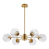 Kco Lighting Modern 6-Light Sputnik Chandelier With Clear Glass Globe Mid Century Adjustable Ceiling Pendant Light Gold Brass Flush Mounted Fixture