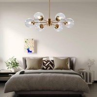 Kco Lighting Modern 6-Light Sputnik Chandelier With Clear Glass Globe Mid Century Adjustable Ceiling Pendant Light Gold Brass Flush Mounted Fixture