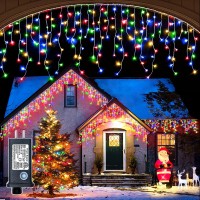 Multicolor Christmas Icicle Lights 98Ft 1216 Led Icicle Lights For Outside With 8 Modes 228 Drops Waterproof Plug In Curtain S