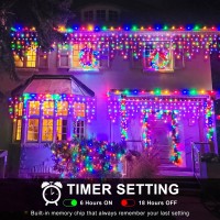 Multicolor Christmas Icicle Lights 98Ft 1216 Led Icicle Lights For Outside With 8 Modes 228 Drops Waterproof Plug In Curtain S