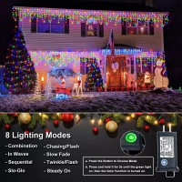 Multicolor Christmas Icicle Lights 98Ft 1216 Led Icicle Lights For Outside With 8 Modes 228 Drops Waterproof Plug In Curtain S