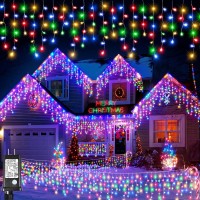 Xmasbokeh Multicolor Christmas Icicle Lights 33Ft 400 Led Icicle String Lights With 8 Modes 75 Drops Waterproof Plug In Curtai