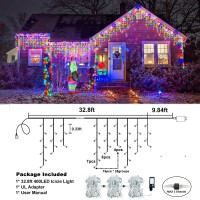 Xmasbokeh Multicolor Christmas Icicle Lights 33Ft 400 Led Icicle String Lights With 8 Modes 75 Drops Waterproof Plug In Curtai