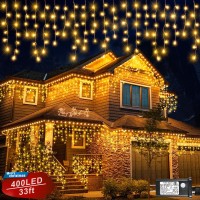 Xmasbokeh Icicle Christmas Lights 33Ft 400 Led Icicle String Lights With 8 Modes 75 Drops Waterproof Plug In Curtain Fairy Lig