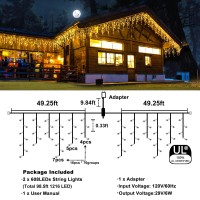 Xmasbokeh Christmas Lights 98Ft 1216 Led Icicle Lights For Outside Waterproof With 8 Modes Plug In Curtain String Lights For O