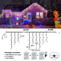 Multicolor Icicle Christmas Lights 66Ft 640 Led Icicle String Lights With 8 Modes 120 Drops Waterproof Plug In Curtain Fairy L