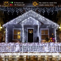 66Ft 640 Led Icicle Lights White Christmas Lights With 8 Modes 120 Drops Waterproof Plug In Curtain Fairy String Lights Decor