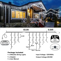 66Ft 640 Led Icicle Lights White Christmas Lights With 8 Modes 120 Drops Waterproof Plug In Curtain Fairy String Lights Decor