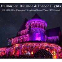 Halloween Icicle Lights Outdoor 512 Led 465 Ft 8 Lighting Modes With Timer Memory Curtain Fairy String Lights With 96 Drops