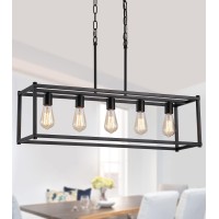 Amzasa Black Rectangle Kitchen Island Lights Rectangular Modern Industrial Chandelier For Dining Room 5 Lights Linear Vintage Ca