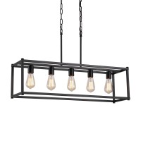 Amzasa Black Rectangle Kitchen Island Lights Rectangular Modern Industrial Chandelier For Dining Room 5 Lights Linear Vintage Ca