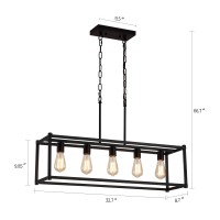 Amzasa Black Rectangle Kitchen Island Lights Rectangular Modern Industrial Chandelier For Dining Room 5 Lights Linear Vintage Ca