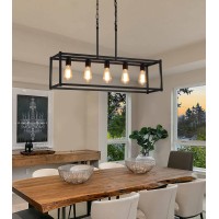 Amzasa Black Rectangle Kitchen Island Lights Rectangular Modern Industrial Chandelier For Dining Room 5 Lights Linear Vintage Ca