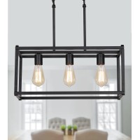 Amzasa 3Light Black Linear Chandelier Modern Rectangle Farmhouse Dining Room Light Fixture For Kitchen Island Bar Ul Listed