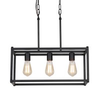 Amzasa 3Light Black Linear Chandelier Modern Rectangle Farmhouse Dining Room Light Fixture For Kitchen Island Bar Ul Listed