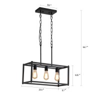 Amzasa 3Light Black Linear Chandelier Modern Rectangle Farmhouse Dining Room Light Fixture For Kitchen Island Bar Ul Listed