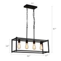 Amzasa Black Rectangle Island Lighting Rectangular Modern Industrial Chandelier 4 Lights Linear Vintage Cage Light Fixtures For