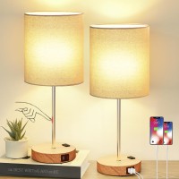 ???????? ?????? Touch Wood Table Lamps Set Of 2, Bedroom Lamps With 2 Usb & Ac Outlet, 3-Way Dimmable Bedside Nightstand Lamps For Bedroom Living Room Nursery, 800 Lumens 2700K Bulbs Included