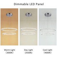 Modern Crystal Chandeliers 2 Ring Led Chandelier Light Fixture Pendant Light Dimmable Circle Chrome Dinging Room Light Fixtures Over Table Living Room Kitchen Island