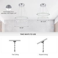 Modern Crystal Chandeliers 2 Ring Led Chandelier Light Fixture Pendant Light Dimmable Circle Chrome Dinging Room Light Fixtures Over Table Living Room Kitchen Island