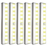 Sixdefly Cabinet Lighting 10 Led Closet Light, Motion Sensor Lights Indoor Dimmable Wireless Stick-On Night Light Bar For Kitchen, Wardrobe, Garage, Stairs, Bedroom (6 Packs)