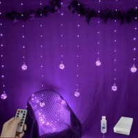 Yolight Wishing Ball Curtain Lights 200 Led Window Curtain String Lights With Remote, Usb Battery Powered Twinkle Globe Fairy Lights For Wedding Party Bedroom Halloween Christmas Decoration (Purple)