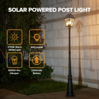 Lutec Outdoor Solar Lamp Post Light With Motion Sensor Dusk To Dawn Waterproof Pole Light With Three Modes Exterior Vintage Bl