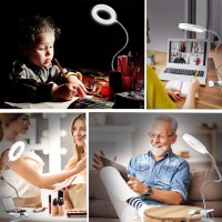 4.7In Ring Lamp Clip On Led Light, 8W Usb Desk Lamp With 3 Color Modes 10 Level Brightness, 360Flexible Gooseneck, Eye-Caring Clamp Lamp For Home Office Desk Headboard Video Conferencing(White)