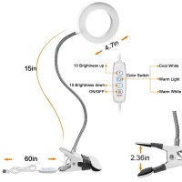 4.7In Ring Lamp Clip On Led Light, 8W Usb Desk Lamp With 3 Color Modes 10 Level Brightness, 360Flexible Gooseneck, Eye-Caring Clamp Lamp For Home Office Desk Headboard Video Conferencing(White)