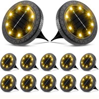 Solar Powered Ground Lights 12 Pack, Solar Lights Outdoor Garden Ip68 Waterproof, Led Solar Disk Lights, Solar Landscape Lighting Decoration For Walkway Driveway Pathway Yard Patio Lawn(Warm White)